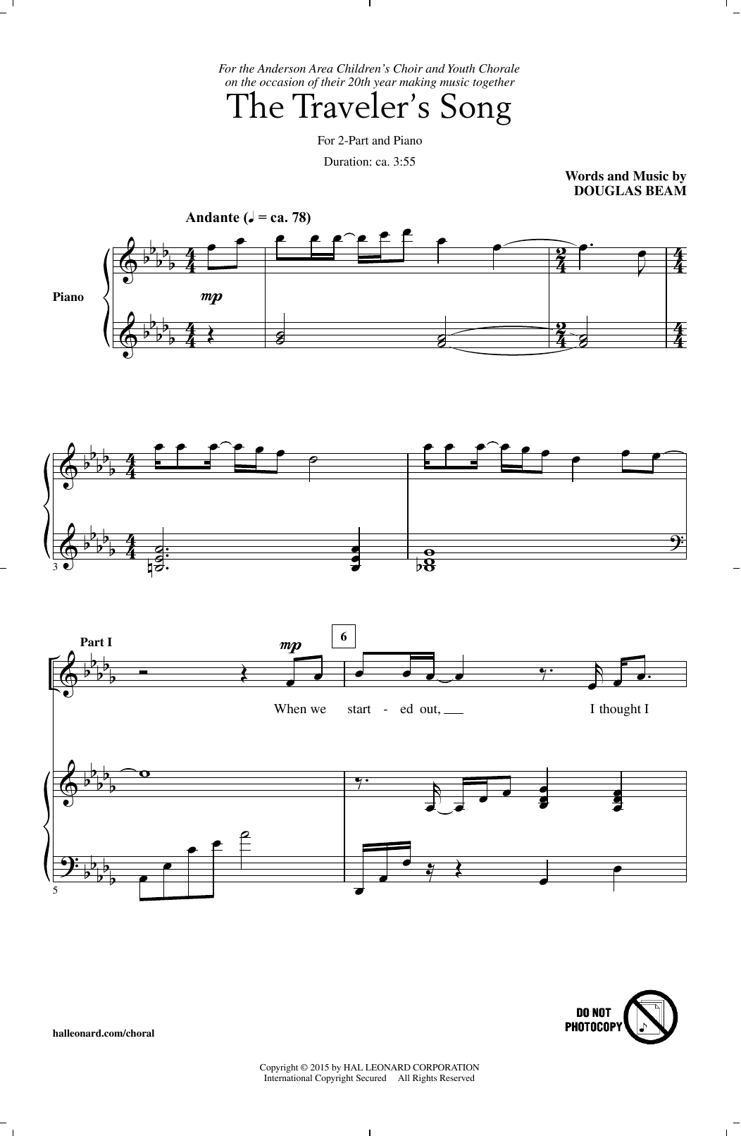 Douglas Beam The Traveler's Song Sheet Music Notes & Chords for 2-Part Choir - Download or Print PDF