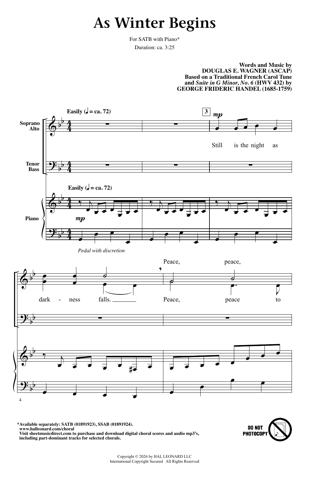 Douglas E. Wagner As Winter Begins Sheet Music Notes & Chords for SSAB Choir - Download or Print PDF