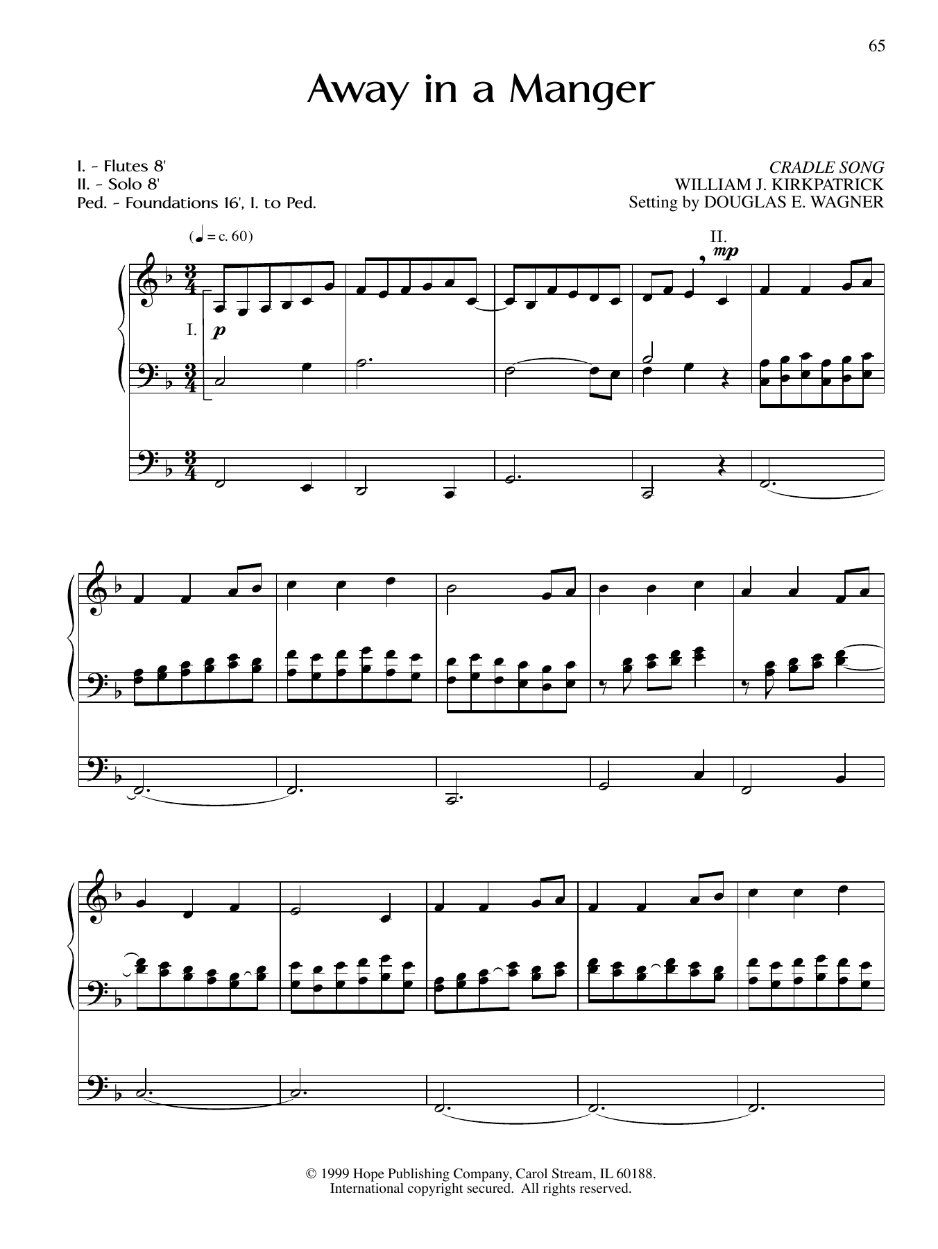 Douglas E. Wagner Away In A Manger Sheet Music Notes & Chords for Organ - Download or Print PDF
