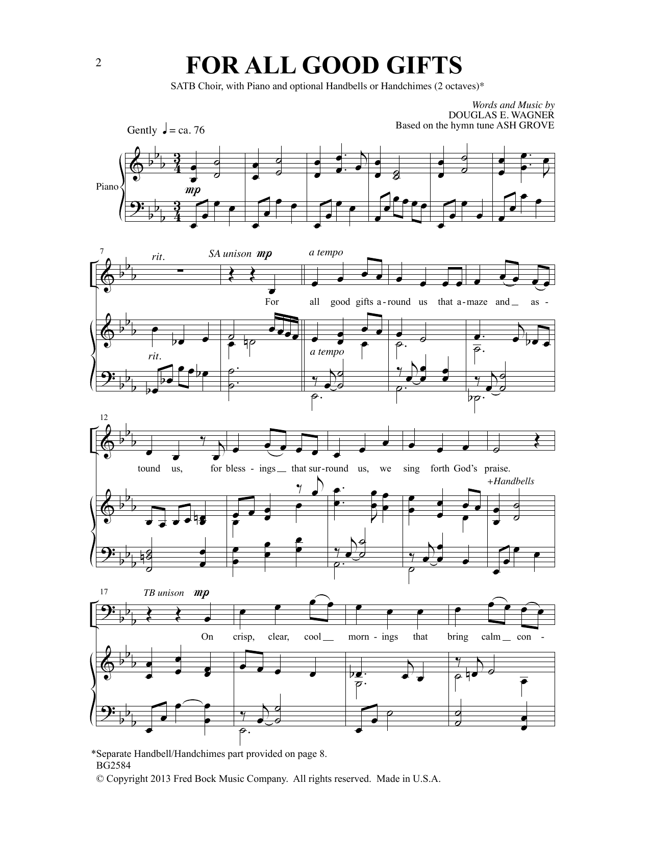 Douglas E. Wagner For All Good Gifts Sheet Music Notes & Chords for SATB Choir - Download or Print PDF