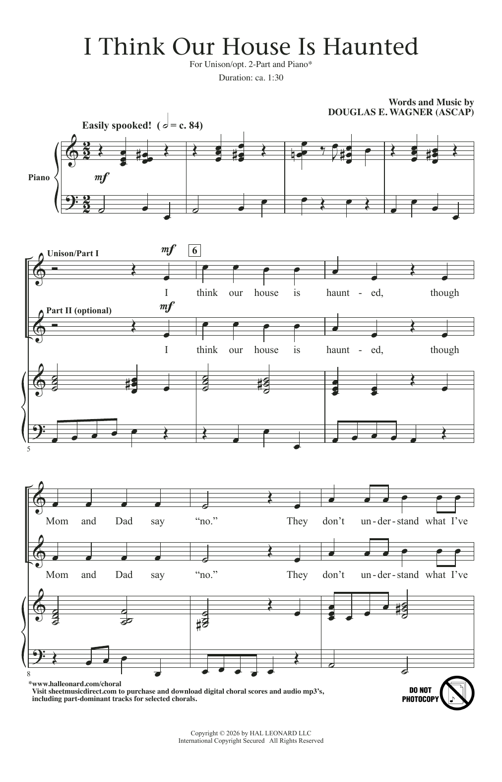 Douglas E. Wagner I Think Our House Is Haunted Sheet Music Notes & Chords for Choir - Download or Print PDF