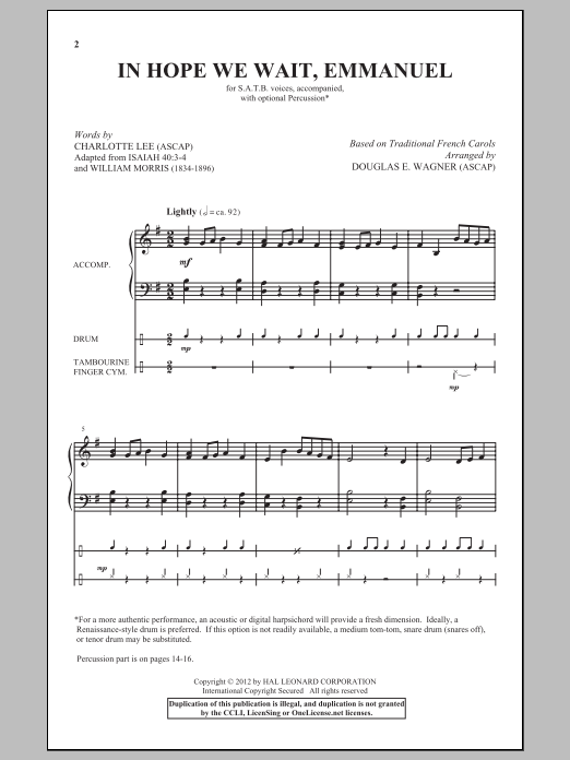 Douglas E. Wagner In Hope We Wait, Emmanuel Sheet Music Notes & Chords for SATB - Download or Print PDF