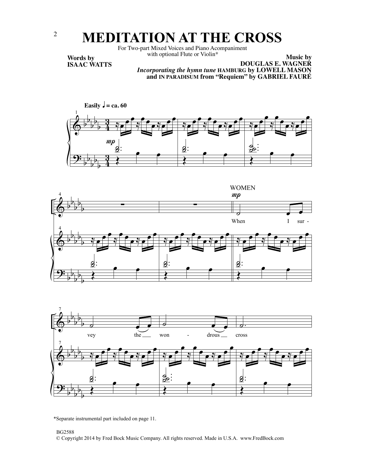 Douglas E. Wagner Meditation At The Cross Sheet Music Notes & Chords for 2-Part Choir - Download or Print PDF
