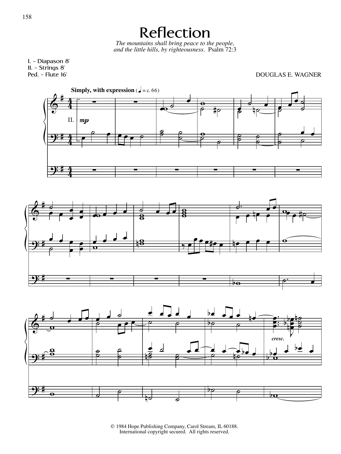 Douglas E. Wagner Reflection Sheet Music Notes & Chords for Organ - Download or Print PDF