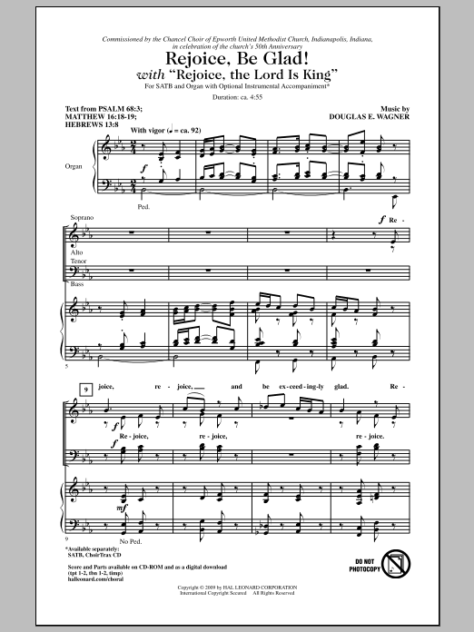 Douglas E. Wagner Rejoice, Be Glad! (with Rejoice, The Lord Is King) Sheet Music Notes & Chords for SATB - Download or Print PDF