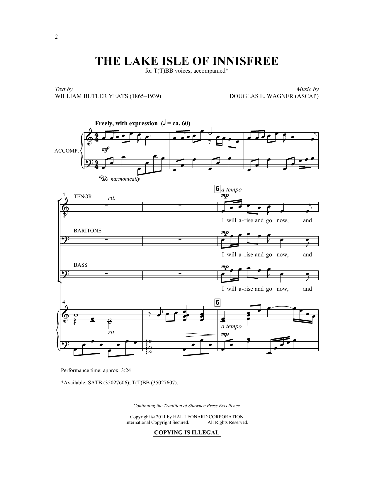 Douglas E. Wagner The Lake Isle Of Innisfree Sheet Music Notes & Chords for SATB - Download or Print PDF
