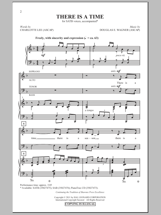 Douglas E. Wagner There Is A Time Sheet Music Notes & Chords for SAB - Download or Print PDF