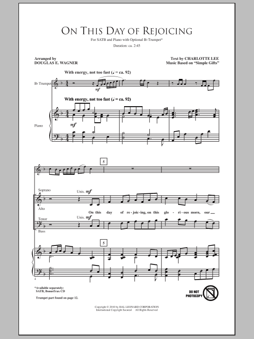 Douglas E. Wagner This Day Of Rejoicing Sheet Music Notes & Chords for SATB - Download or Print PDF
