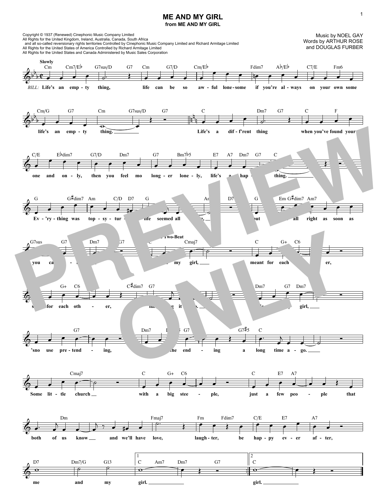 Douglas Furber Me And My Girl Sheet Music Notes & Chords for Lead Sheet / Fake Book - Download or Print PDF
