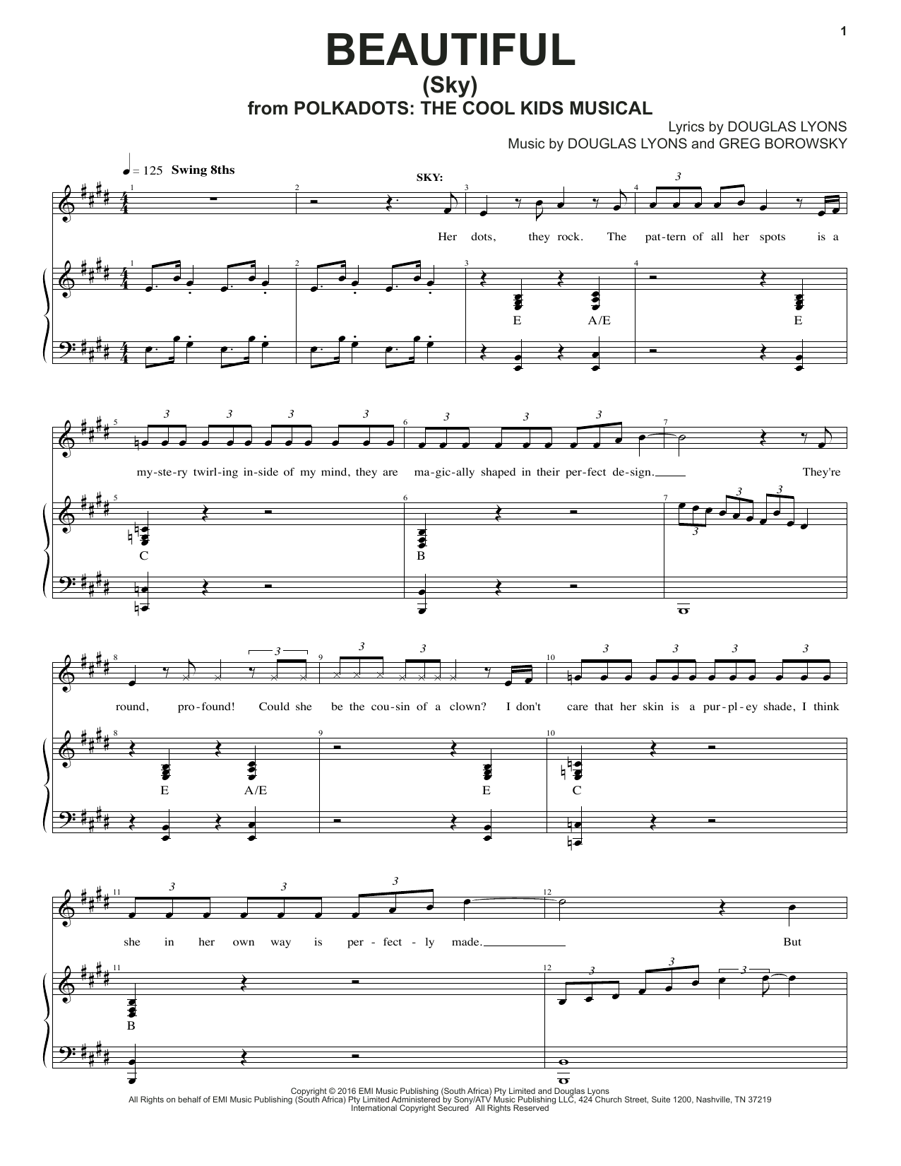 Douglas Lyons & Greg Borowsky Beautiful Sheet Music Notes & Chords for Piano & Vocal - Download or Print PDF