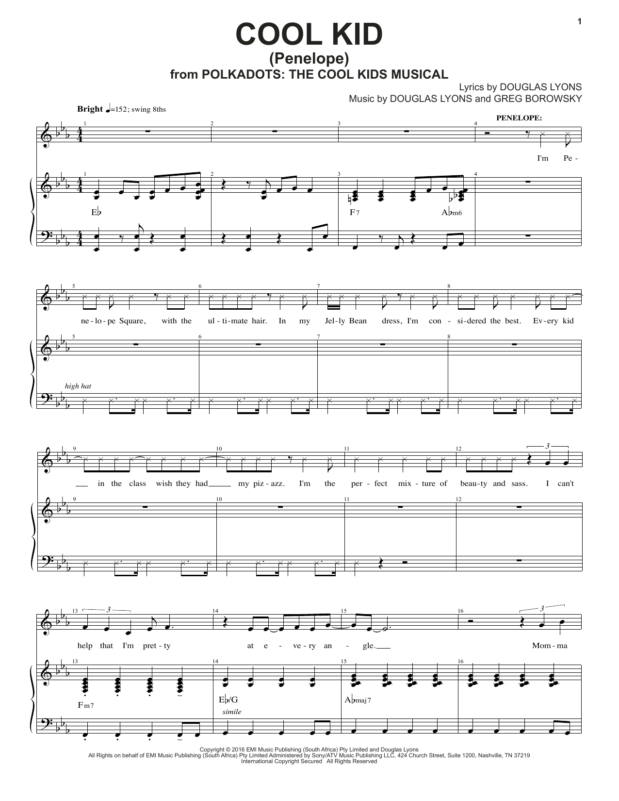 Douglas Lyons & Greg Borowsky Cool Kid Sheet Music Notes & Chords for Piano & Vocal - Download or Print PDF