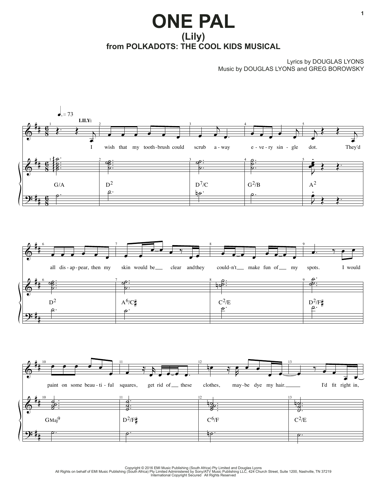 Douglas Lyons & Greg Borowsky One Pal Sheet Music Notes & Chords for Piano & Vocal - Download or Print PDF