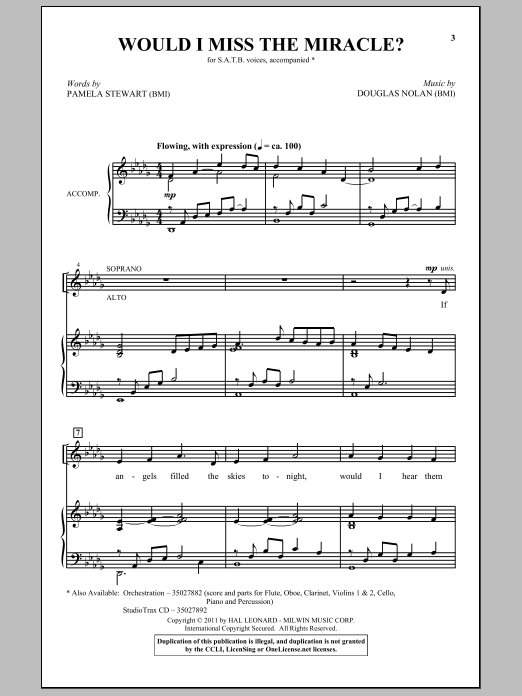 Pamela Stewart Would I Miss The Miracle? Sheet Music Notes & Chords for SATB - Download or Print PDF