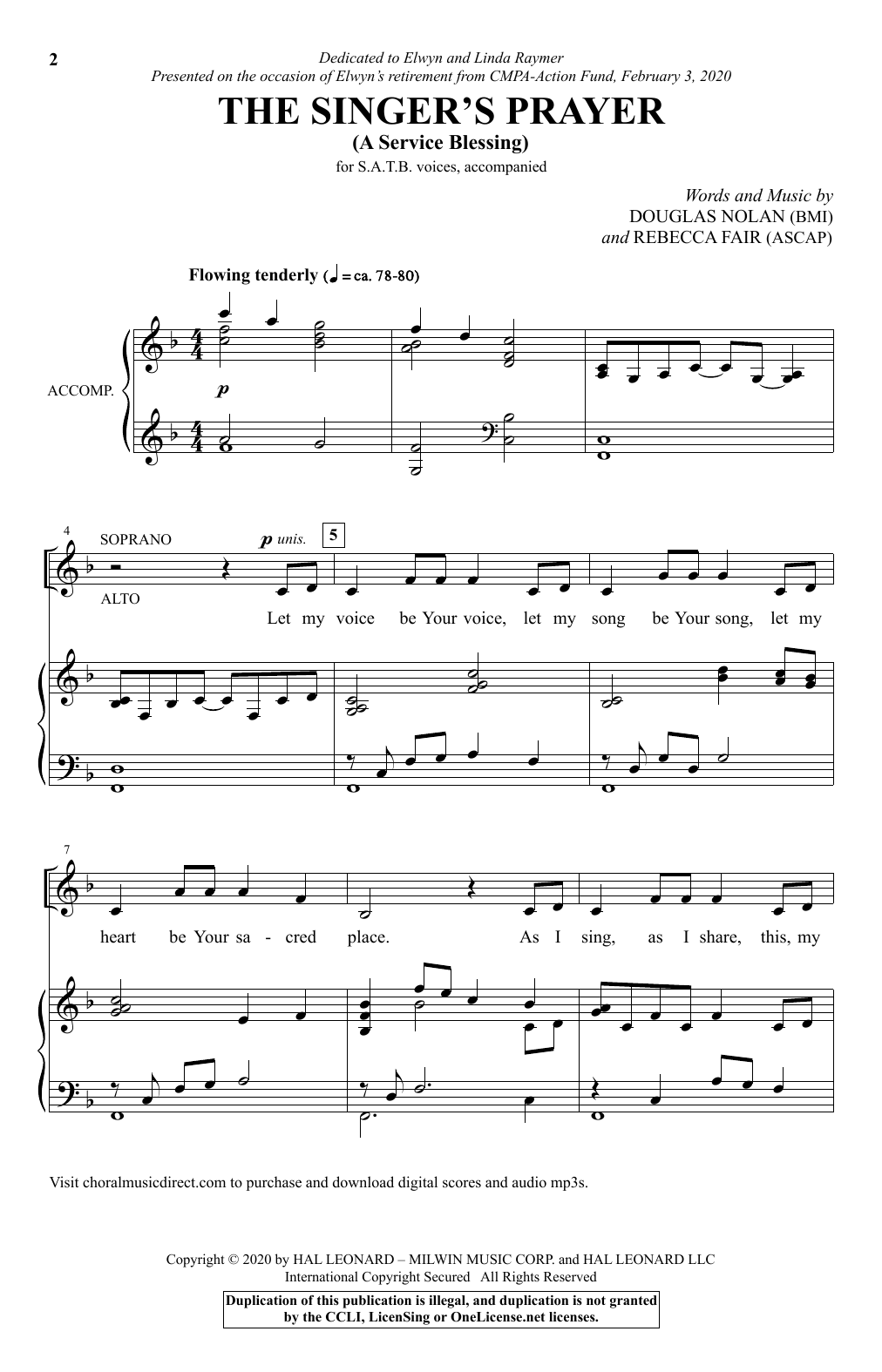 Douglas Nolan & Rebecca Fair The Singer's Prayer (arr. Douglas Nolan) Sheet Music Notes & Chords for SATB Choir - Download or Print PDF