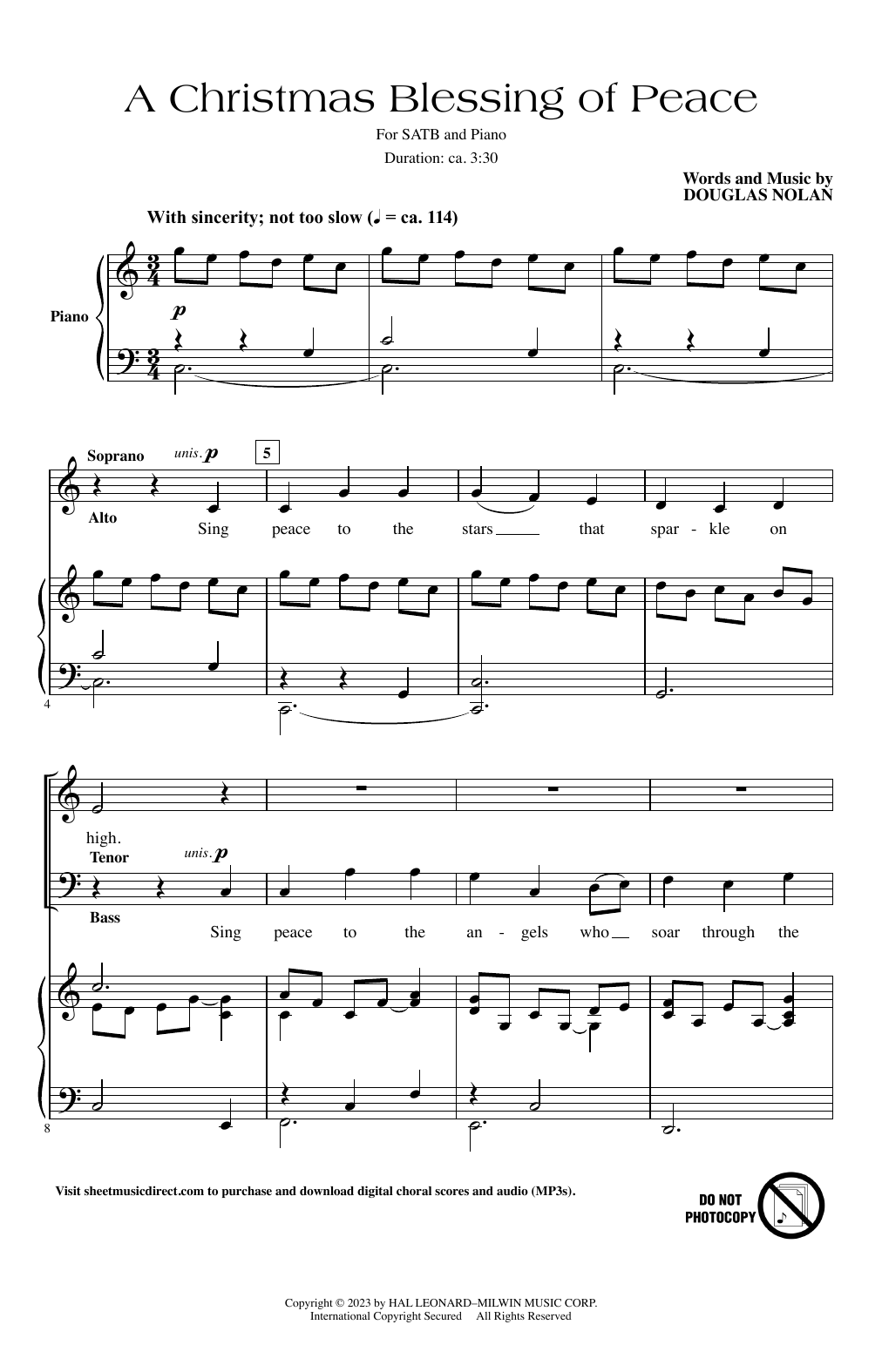 Douglas Nolan A Christmas Blessing Of Peace Sheet Music Notes & Chords for SATB Choir - Download or Print PDF