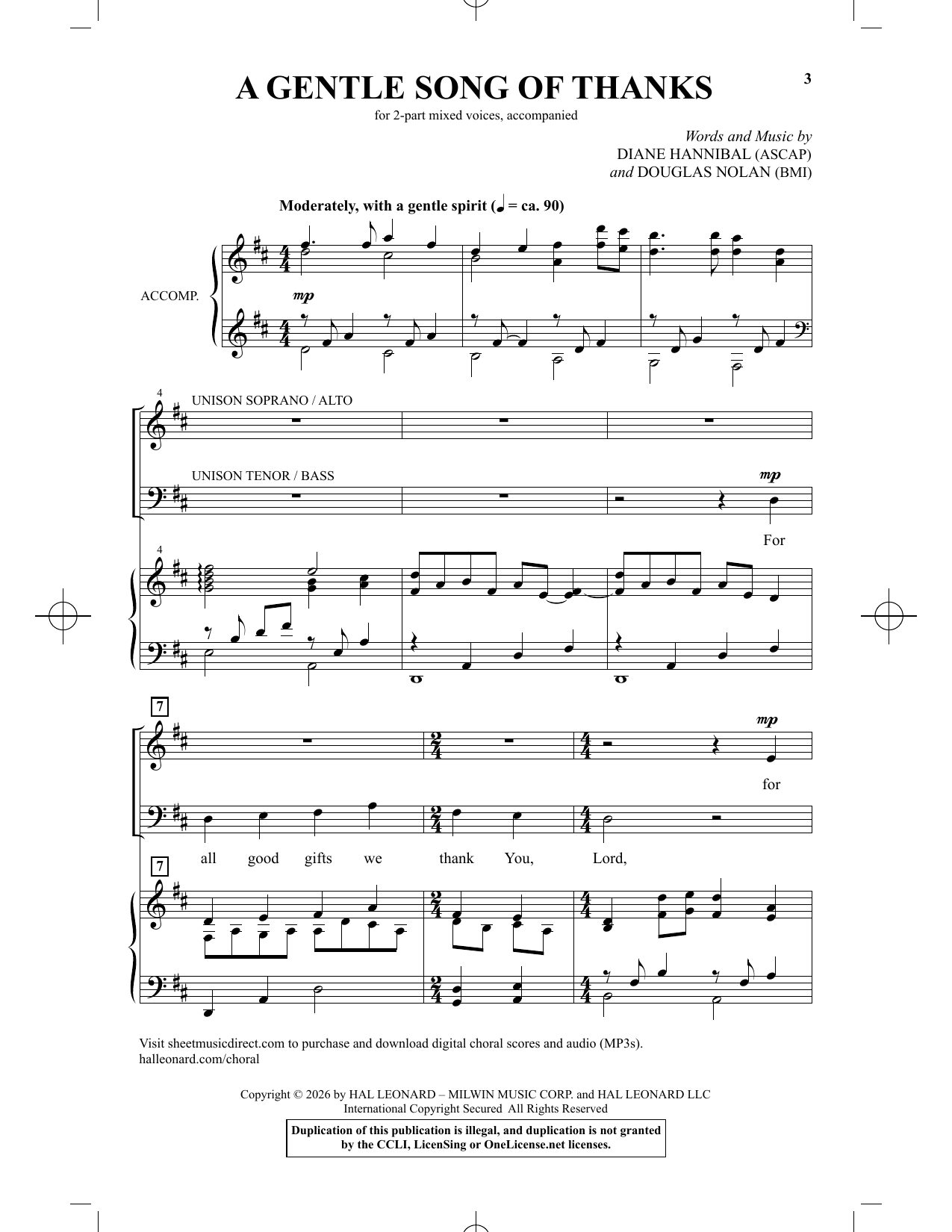 Douglas Nolan A Gentle Song Of Thanks Sheet Music Notes & Chords for 2-Part Choir - Download or Print PDF