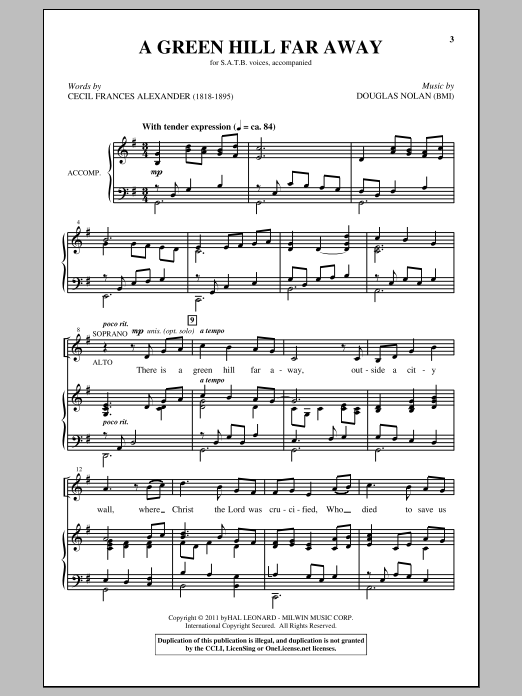 Douglas Nolan A Green Hill Far Away Sheet Music Notes & Chords for SATB - Download or Print PDF