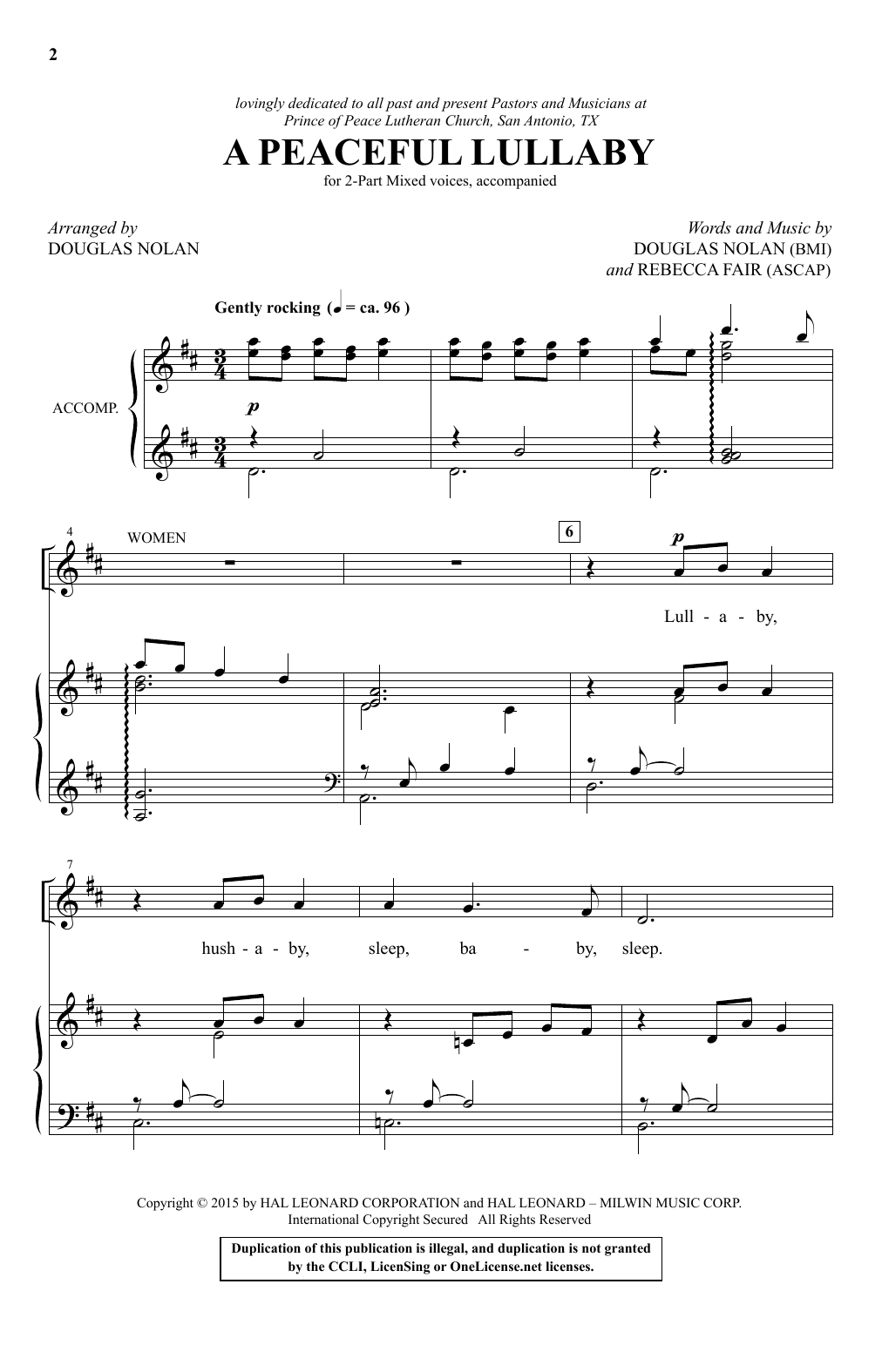 Douglas Nolan A Peaceful Lullaby Sheet Music Notes & Chords for 2-Part Choir - Download or Print PDF
