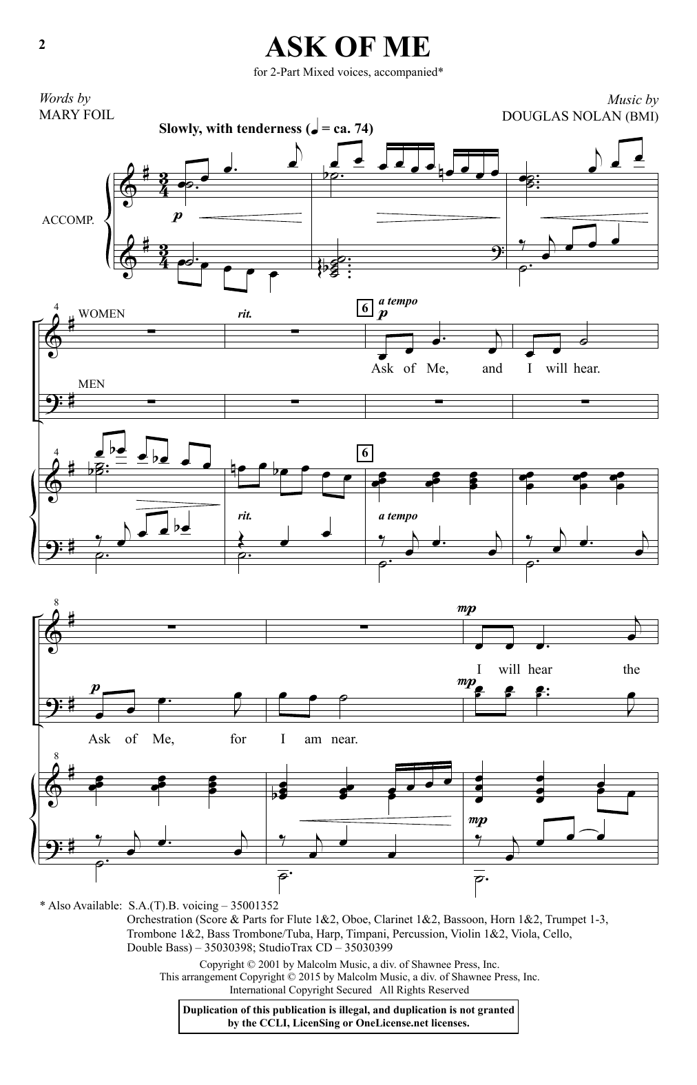 Douglas Nolan Ask Of Me Sheet Music Notes & Chords for 2-Part Choir - Download or Print PDF
