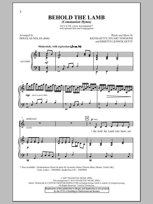 Douglas Nolan Behold The Lamb (Communion Hymn) Sheet Music Notes & Chords for SATB - Download or Print PDF