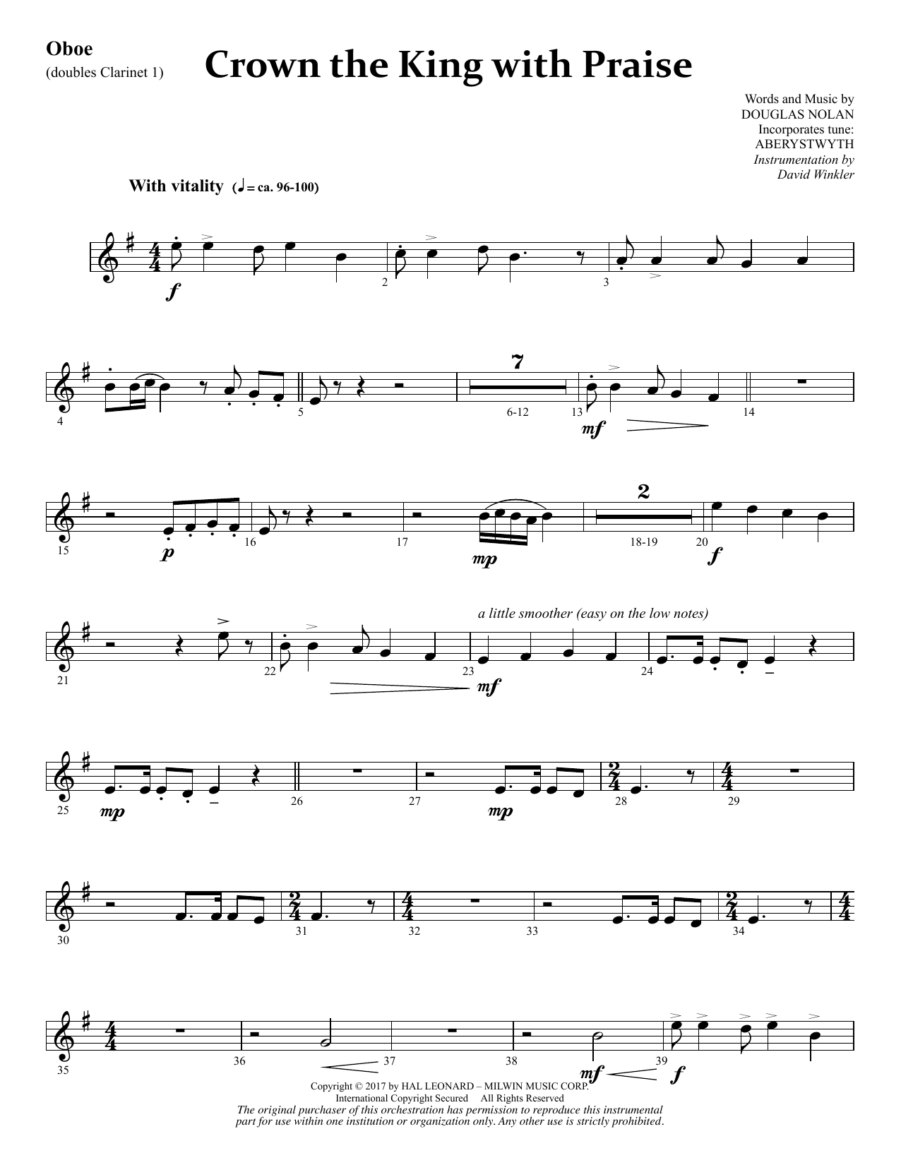 Douglas Nolan Crown the King with Praise - Oboe (dbl. Clarinet 1) Sheet Music Notes & Chords for Choral Instrumental Pak - Download or Print PDF