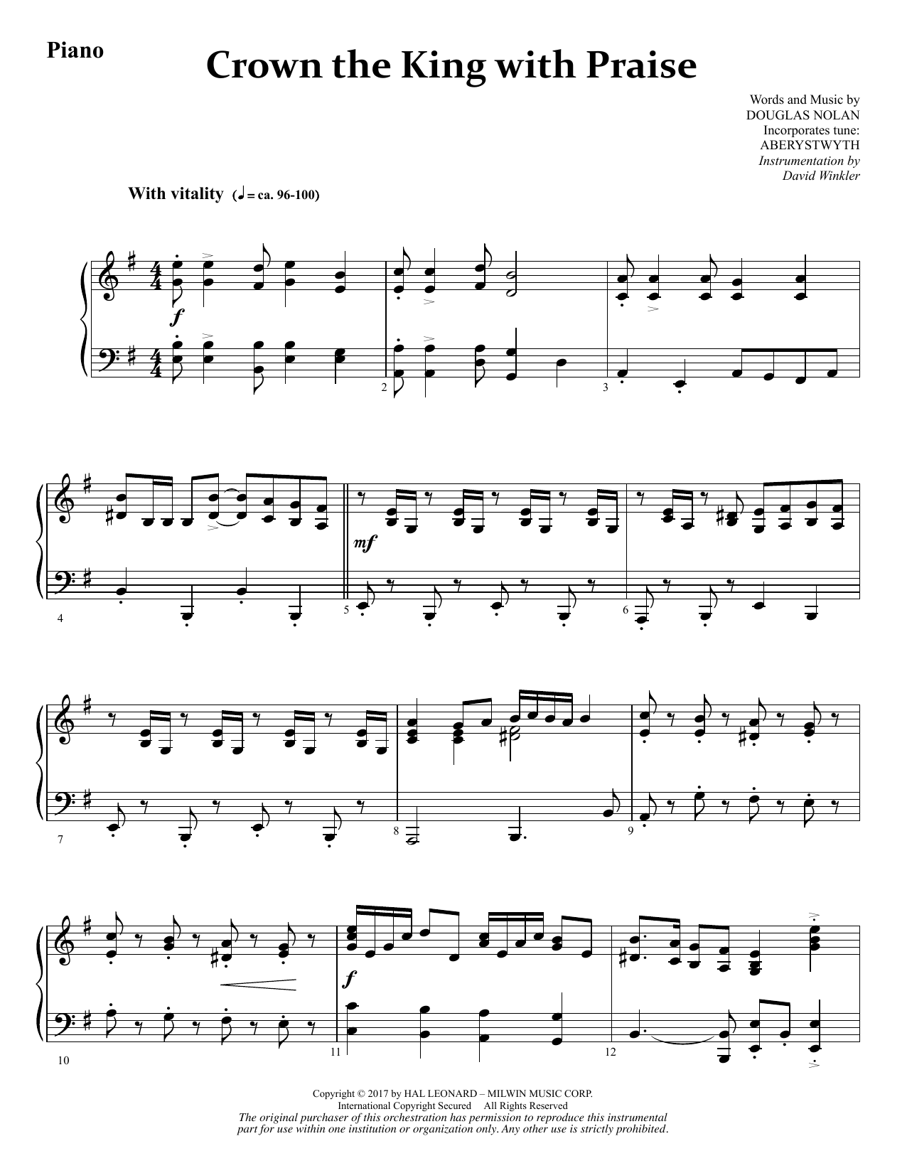 Douglas Nolan Crown the King with Praise - Piano Sheet Music Notes & Chords for Choral Instrumental Pak - Download or Print PDF