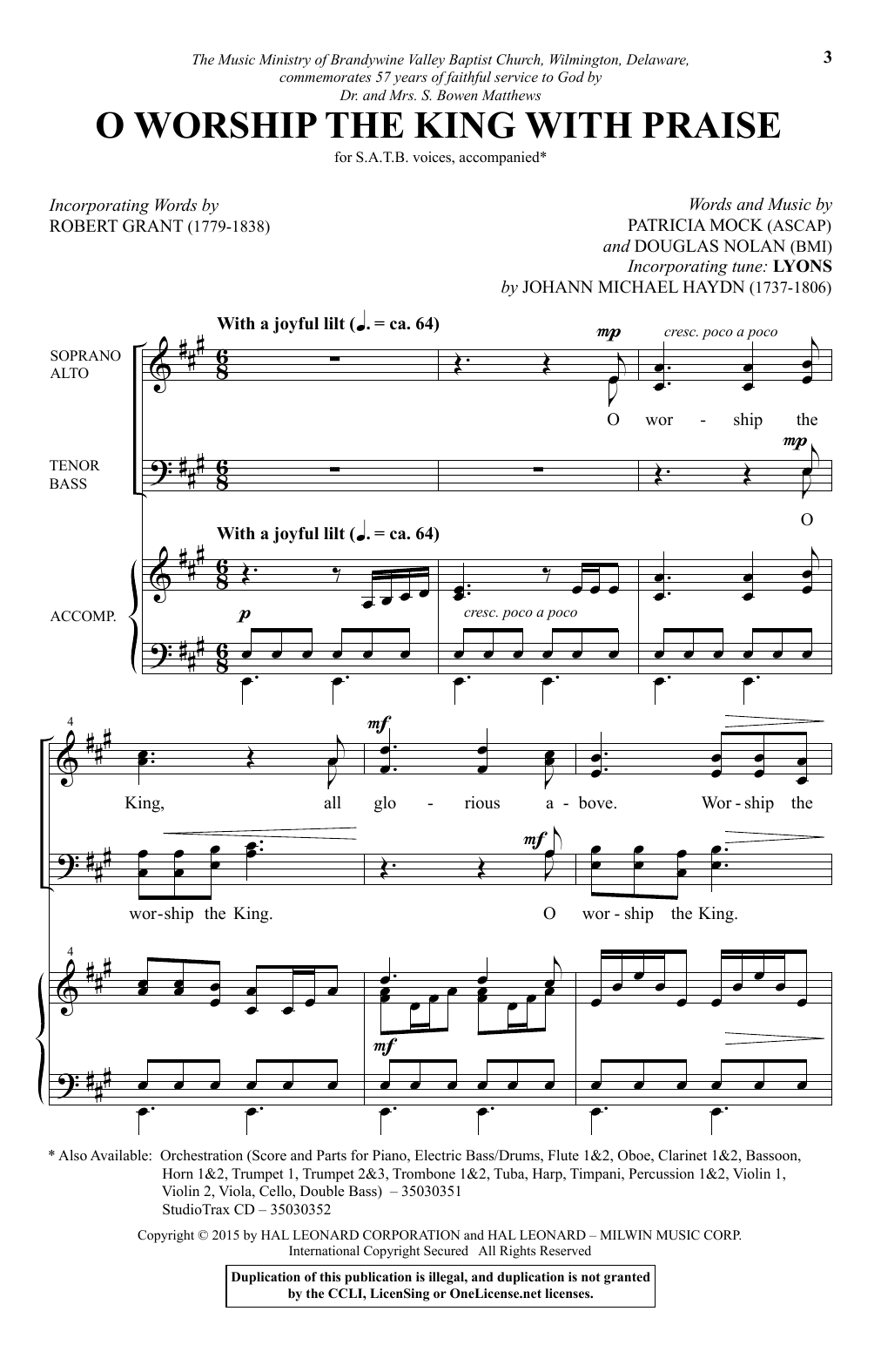 Douglas Nolan O Worship The King With Praise Sheet Music Notes & Chords for SATB - Download or Print PDF