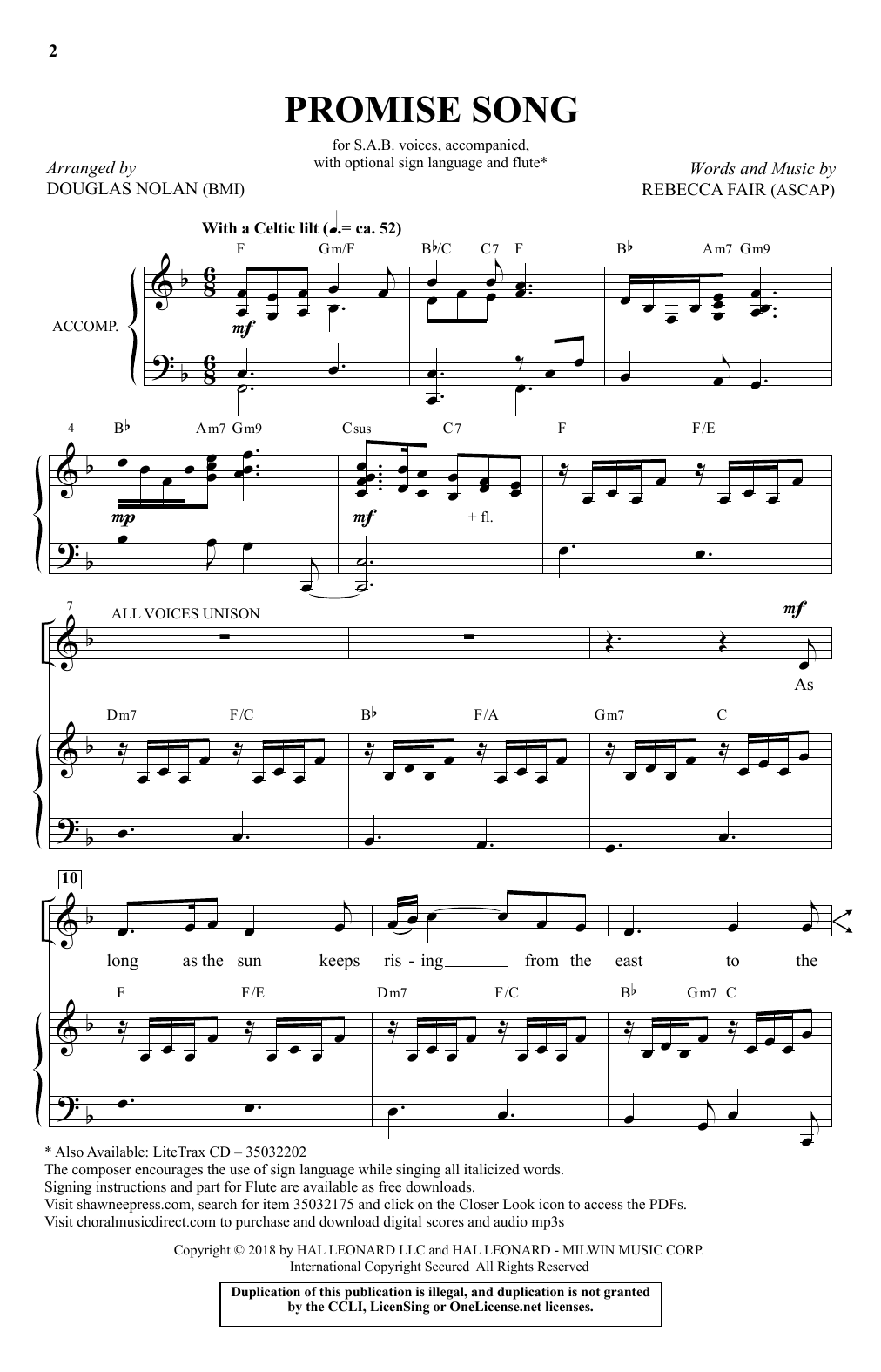 Douglas Nolan Promise Song Sheet Music Notes & Chords for SAB - Download or Print PDF