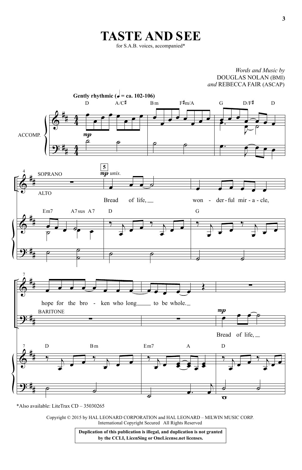 Douglas Nolan Taste And See Sheet Music Notes & Chords for SAB - Download or Print PDF