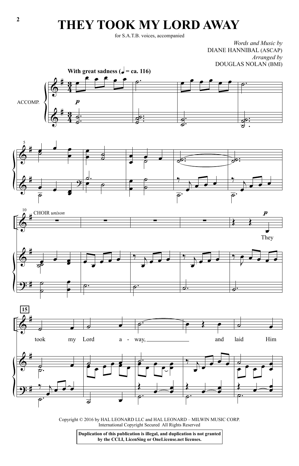 Diane Hannibal They Took My Lord Away (arr. Douglas Nolan) Sheet Music Notes & Chords for SATB - Download or Print PDF