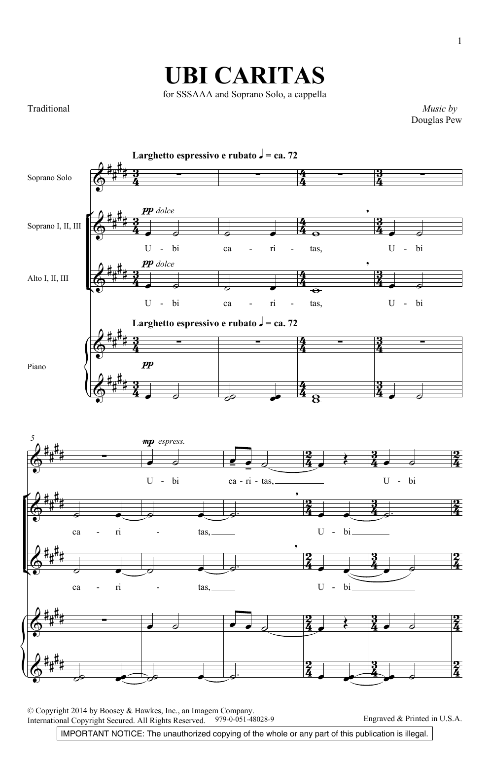 Douglas Pew Ubi Caritas Sheet Music Notes & Chords for SSA Choir - Download or Print PDF