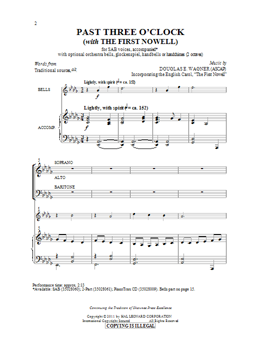 Douglas Wagner Past Three O'Clock Sheet Music Notes & Chords for 2-Part Choir - Download or Print PDF