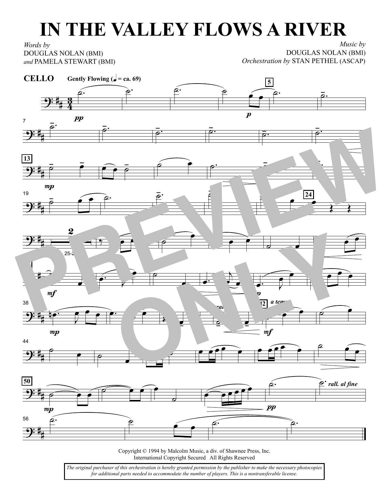 Preview Douglas Nolan In the Valley Flows a River - Cello Sacred sheet music, notes and chords for Choir Instrumental Pak, SKU: 345046 In the Valley Flows a River - Cello sheet music