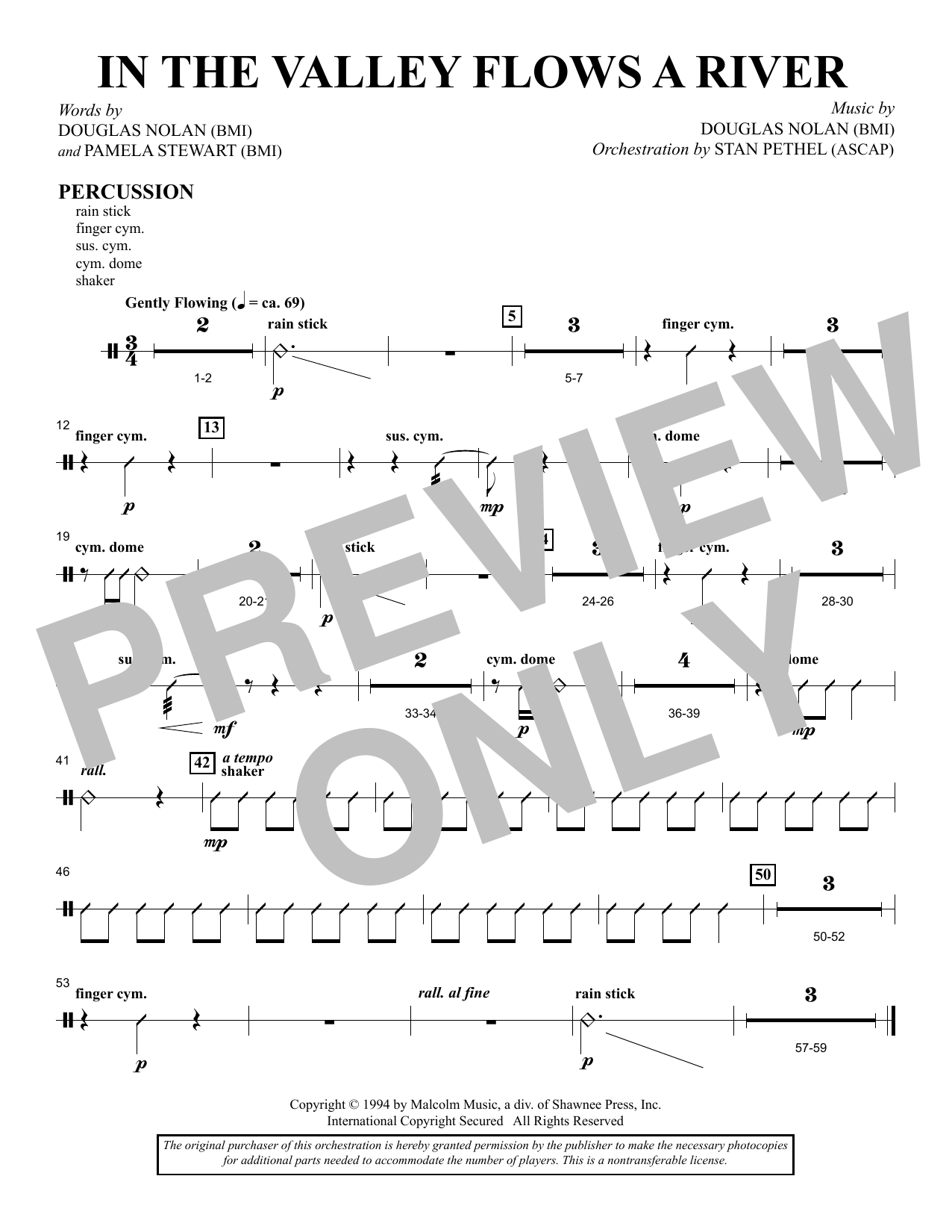Preview Douglas Nolan In the Valley Flows a River - Percussion Sacred sheet music, notes and chords for Choir Instrumental Pak, SKU: 345047 In the Valley Flows a River - Percussion sheet music