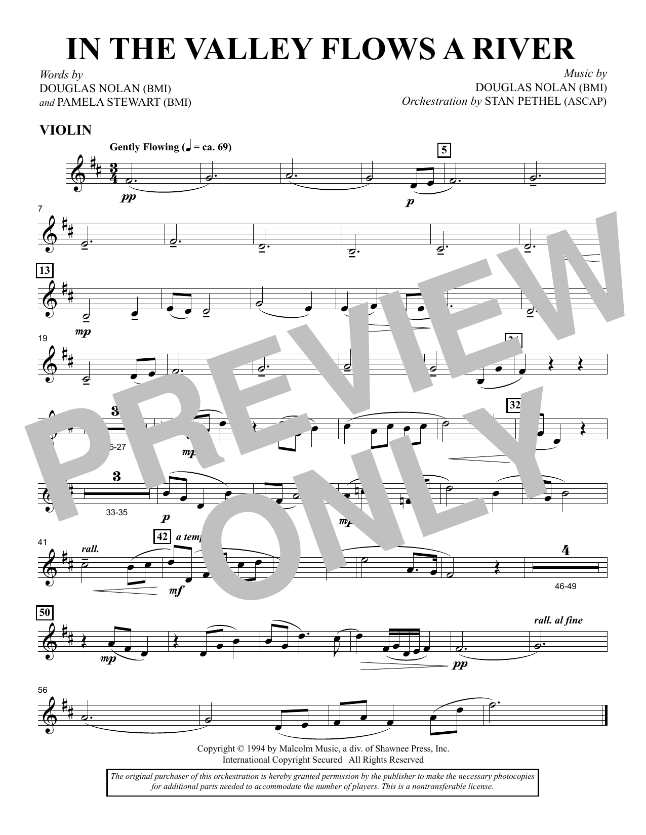 Preview Douglas Nolan In the Valley Flows a River - Violin Sacred sheet music, notes and chords for Choir Instrumental Pak, SKU: 345045 In the Valley Flows a River - Violin sheet music