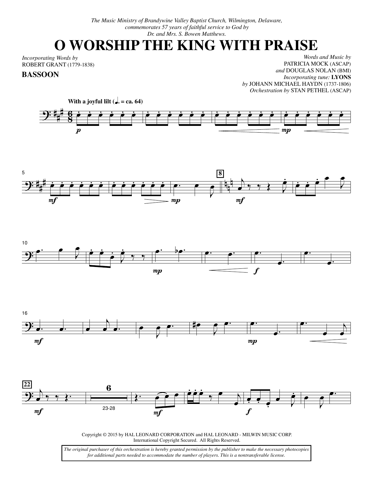 Preview Douglas Nolan O Worship the King with Praise - Bassoon Sacred sheet music, notes and chords for Choir Instrumental Pak, SKU: 342502 O Worship the King with Praise - Bassoon sheet music