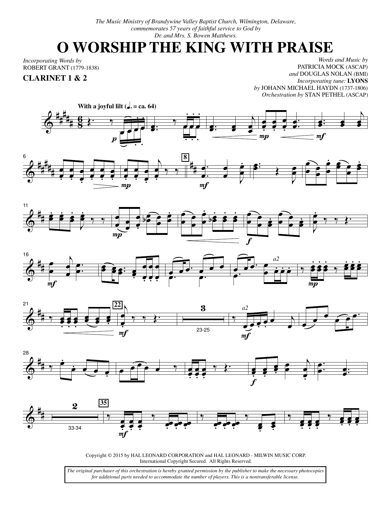 Preview Douglas Nolan O Worship the King with Praise - Bb Clarinet 1 & 2 Sacred sheet music, notes and chords for Choir Instrumental Pak, SKU: 342501 O Worship the King with Praise - Bb Clarinet 1 & 2 sheet music
