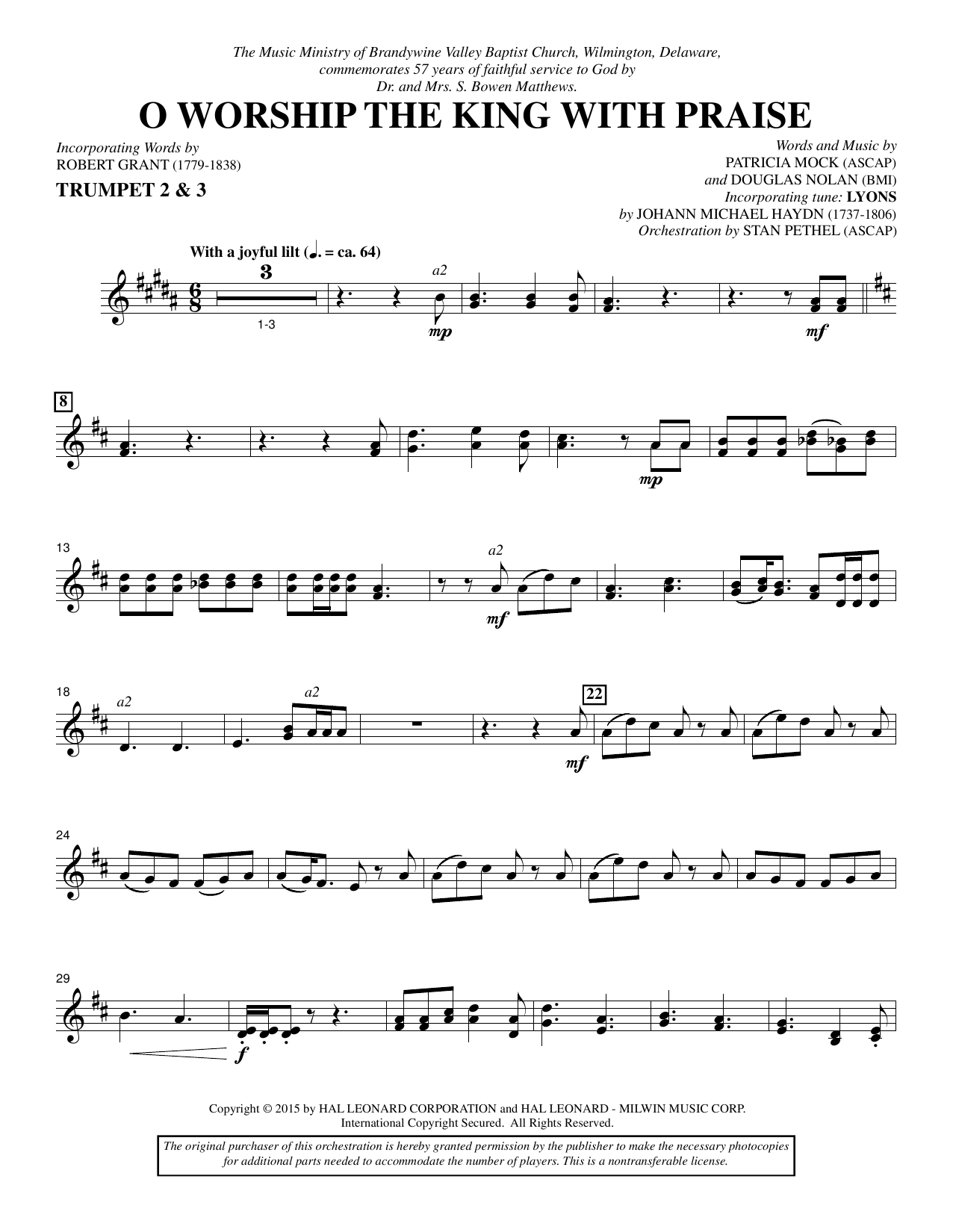 Preview Douglas Nolan O Worship the King with Praise - Bb Trumpet 2,3 Sacred sheet music, notes and chords for Choir Instrumental Pak, SKU: 342505 O Worship the King with Praise - Bb Trumpet 2,3 sheet music