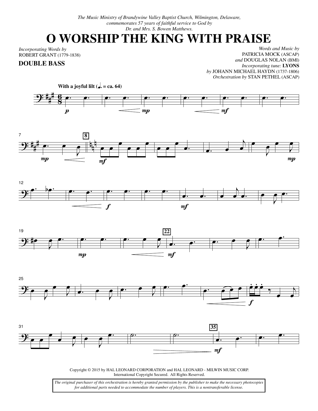 Preview Douglas Nolan O Worship the King with Praise - Double Bass Sacred sheet music, notes and chords for Choir Instrumental Pak, SKU: 342517 O Worship the King with Praise - Double Bass sheet music