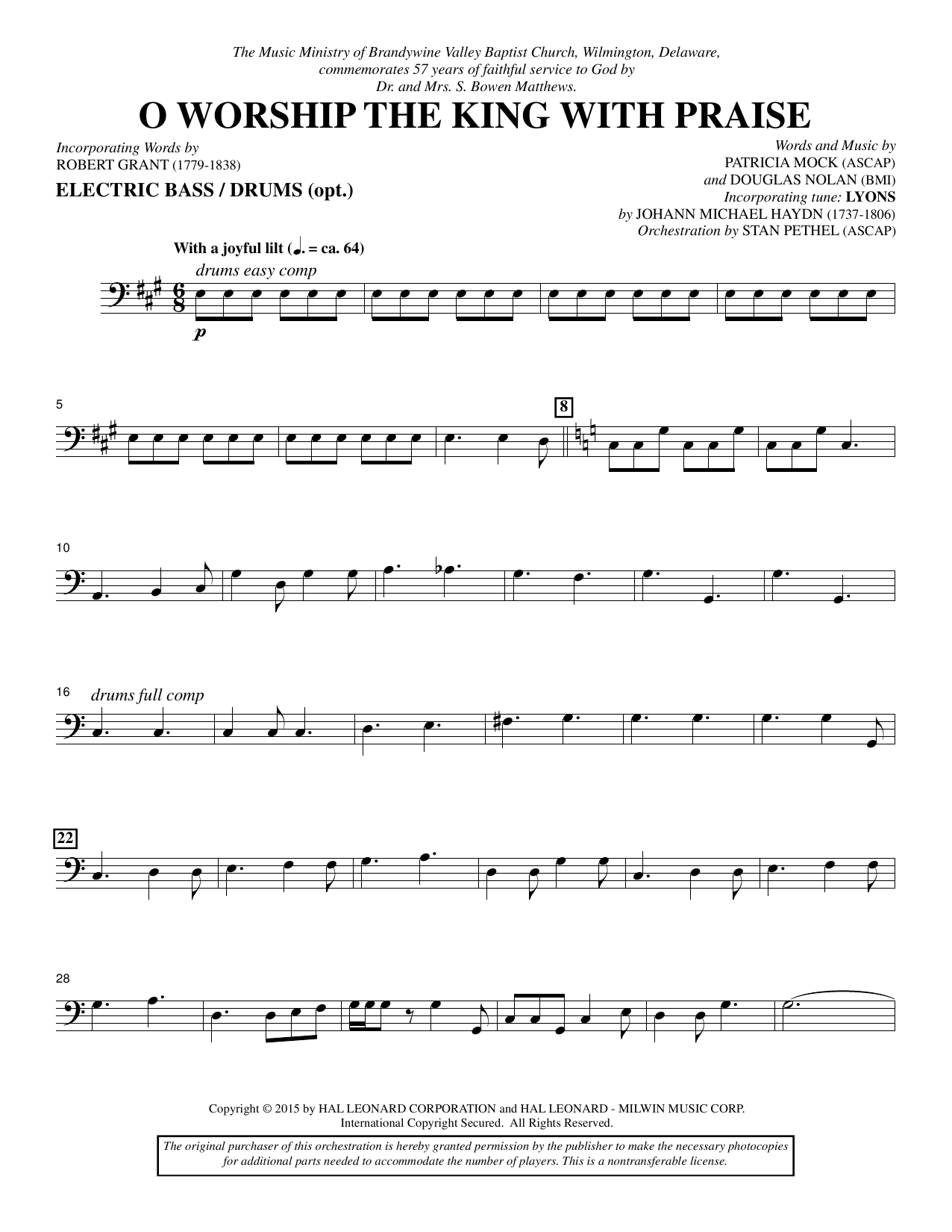 Preview Douglas Nolan O Worship the King with Praise - Electric Bass/Drums Sacred sheet music, notes and chords for Choir Instrumental Pak, SKU: 342512 O Worship the King with Praise - Electric Bass/Drums sheet music