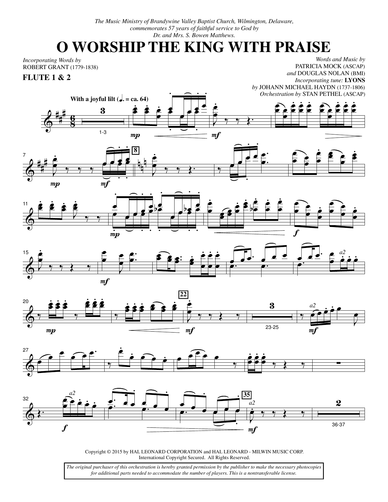 Preview Douglas Nolan O Worship the King with Praise - Flute 1 & 2 Sacred sheet music, notes and chords for Choir Instrumental Pak, SKU: 342499 O Worship the King with Praise - Flute 1 & 2 sheet music