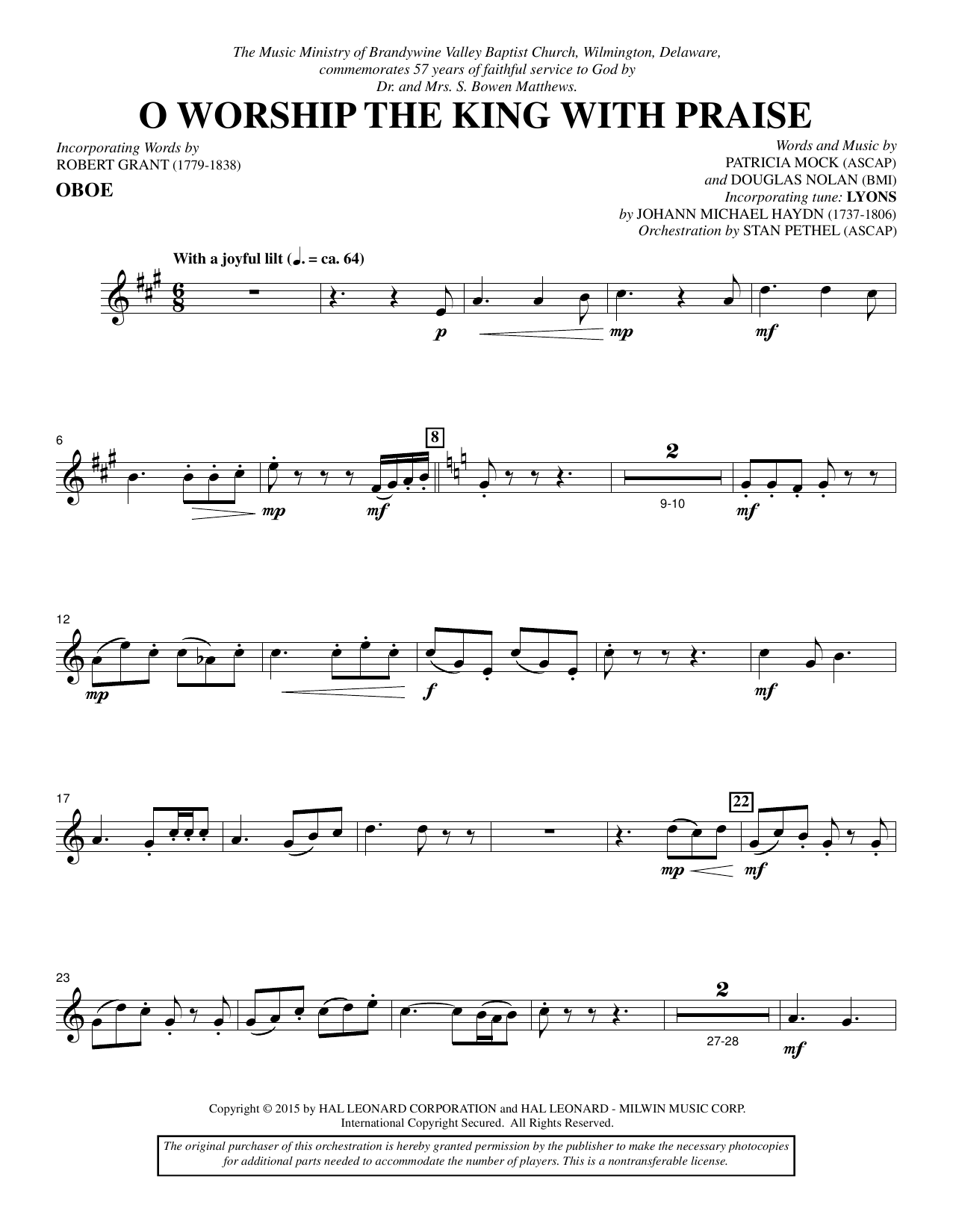 Preview Douglas Nolan O Worship the King with Praise - Oboe Sacred sheet music, notes and chords for Choir Instrumental Pak, SKU: 342500 O Worship the King with Praise - Oboe sheet music