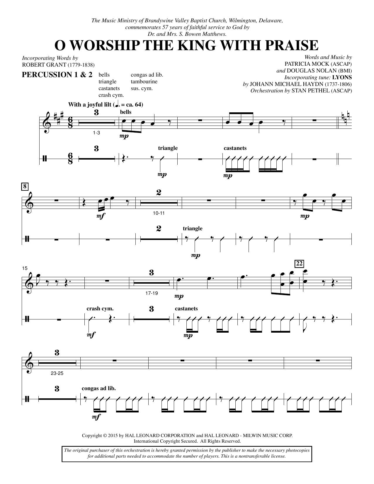 Preview Douglas Nolan O Worship the King with Praise - Percussion 1 & 2 Sacred sheet music, notes and chords for Choir Instrumental Pak, SKU: 342509 O Worship the King with Praise - Percussion 1 & 2 sheet music