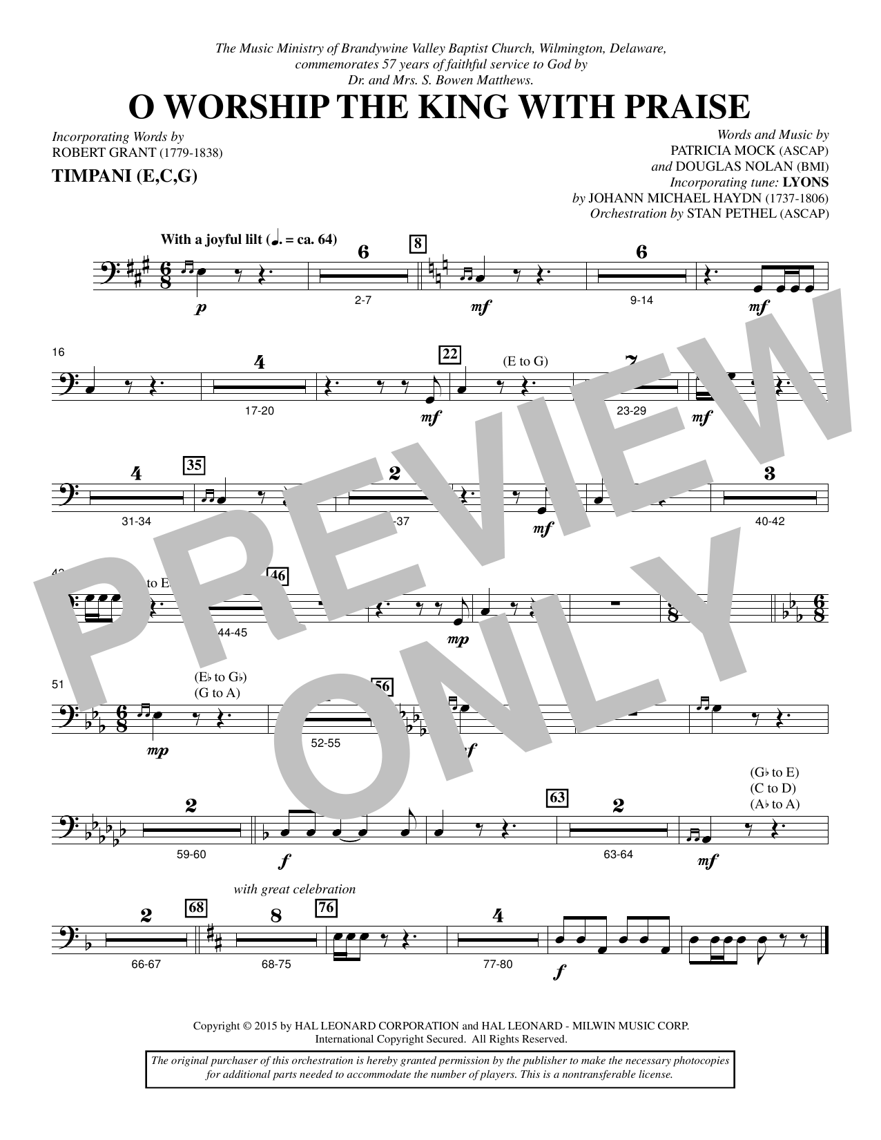 Preview Douglas Nolan O Worship the King with Praise - Timpani Sacred sheet music, notes and chords for Choir Instrumental Pak, SKU: 342508 O Worship the King with Praise - Timpani sheet music