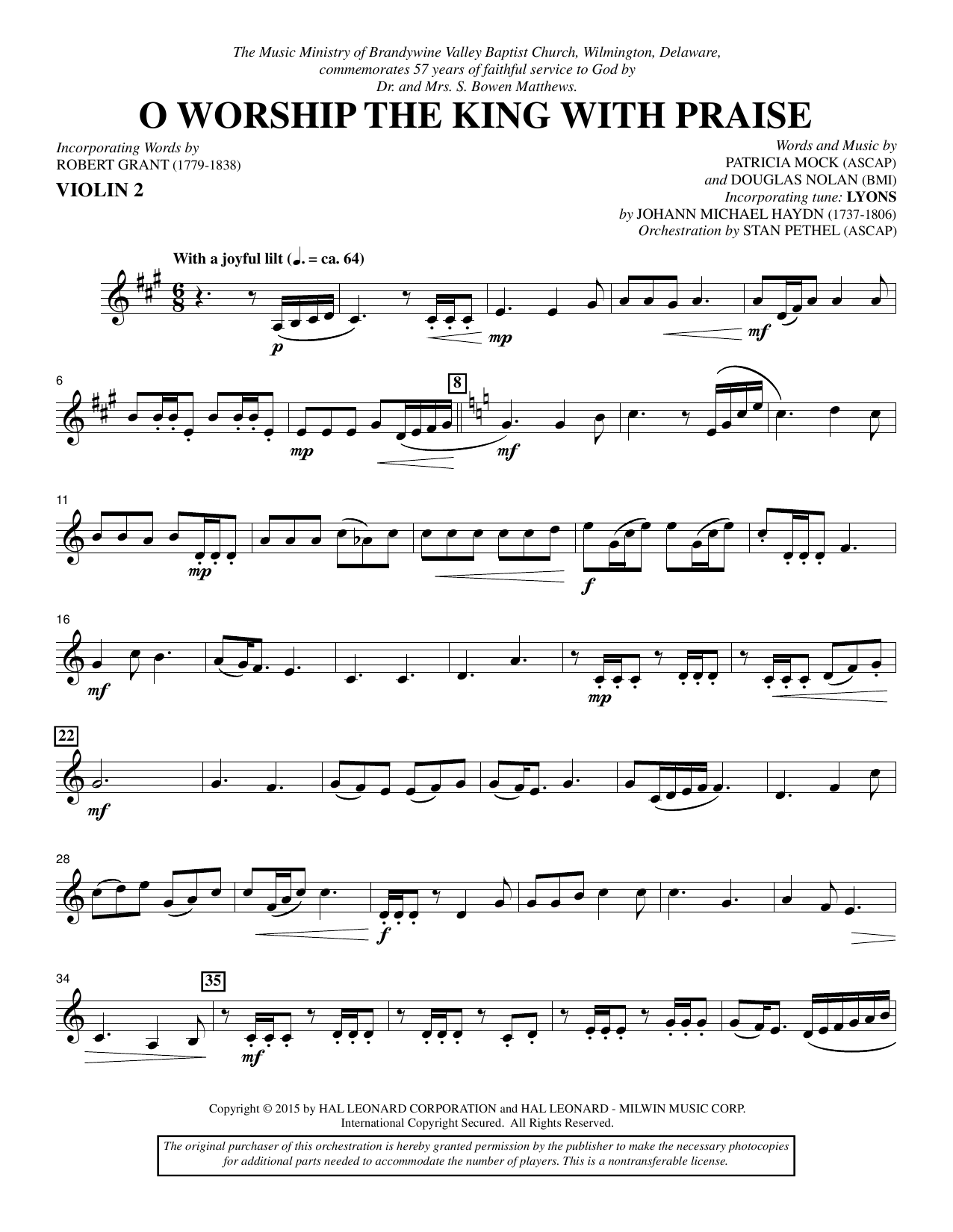 Preview Douglas Nolan O Worship the King with Praise - Violin 2 Sacred sheet music, notes and chords for Choir Instrumental Pak, SKU: 342514 O Worship the King with Praise - Violin 2 sheet music