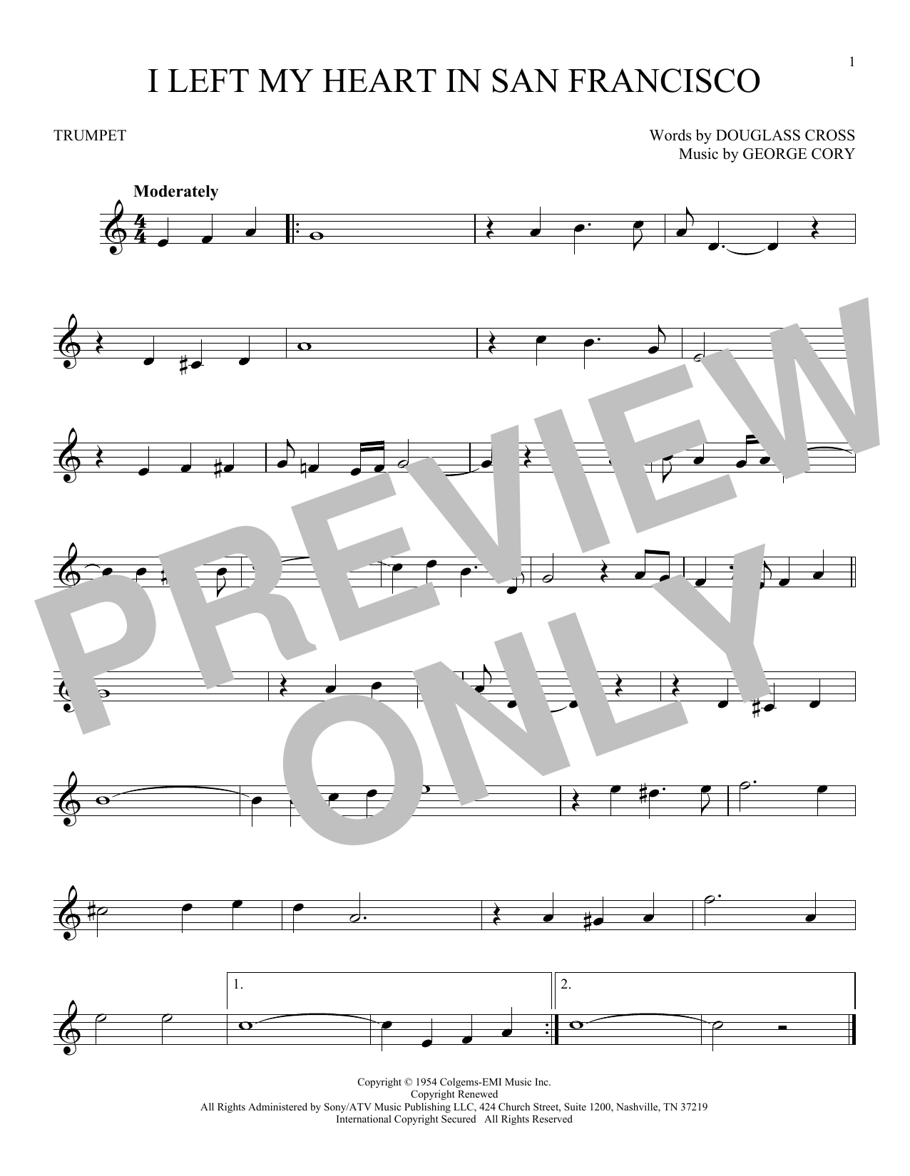 Douglass Cross I Left My Heart In San Francisco Sheet Music Notes & Chords for French Horn - Download or Print PDF