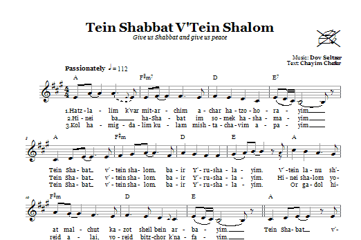 Dov Seltzer Tein Shabbat V'Tein Shalom (Give Us Shabbat And Peace) Sheet Music Notes & Chords for Melody Line, Lyrics & Chords - Download or Print PDF