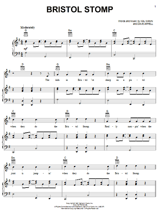 Dovells Bristol Stomp Sheet Music Notes & Chords for Piano, Vocal & Guitar (Right-Hand Melody) - Download or Print PDF