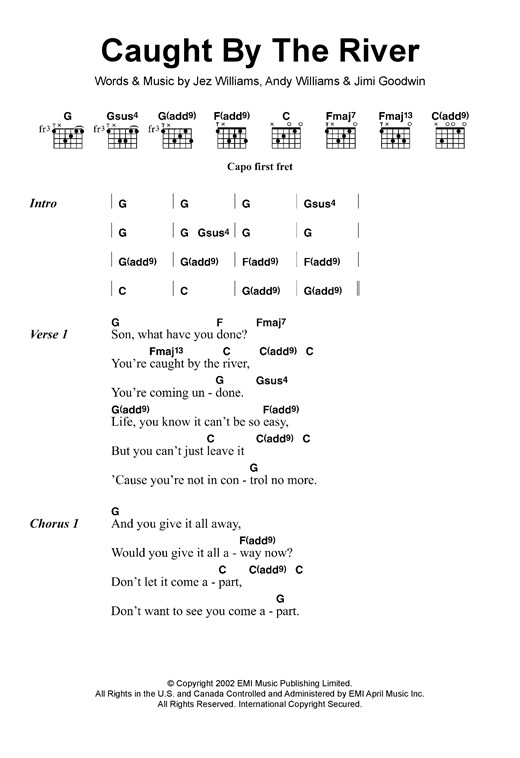 Doves Caught By The River Sheet Music Notes & Chords for Lyrics & Chords - Download or Print PDF