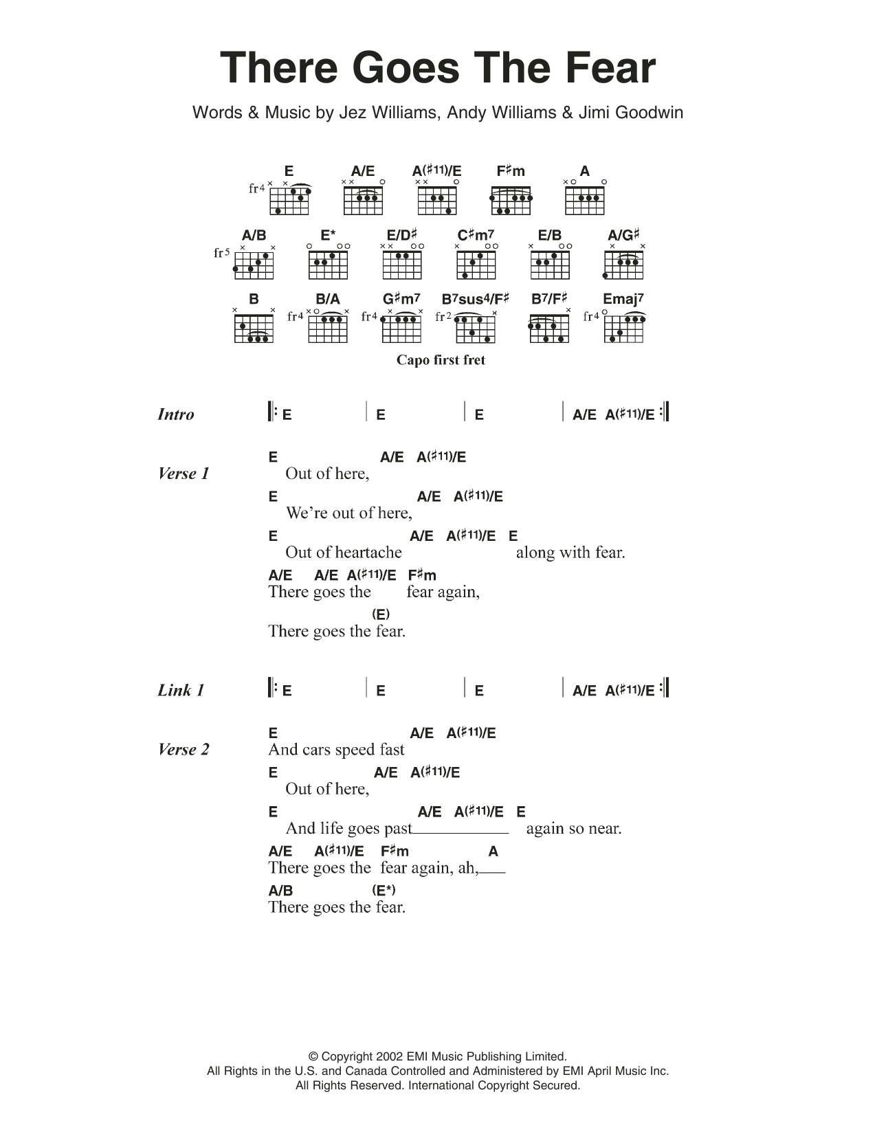 Doves There Goes The Fear Sheet Music Notes & Chords for Lyrics & Chords - Download or Print PDF